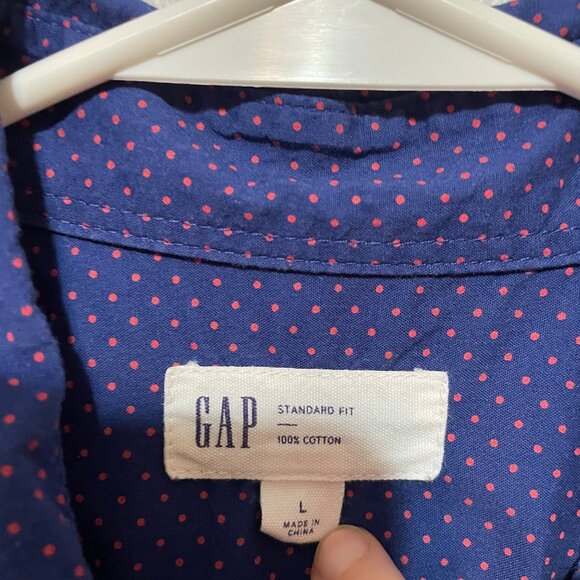 Gap Men's Standard Fit Navy Blue & Red Polka Dot Short Sleeve Shirt Size L - Picture 4 of 6